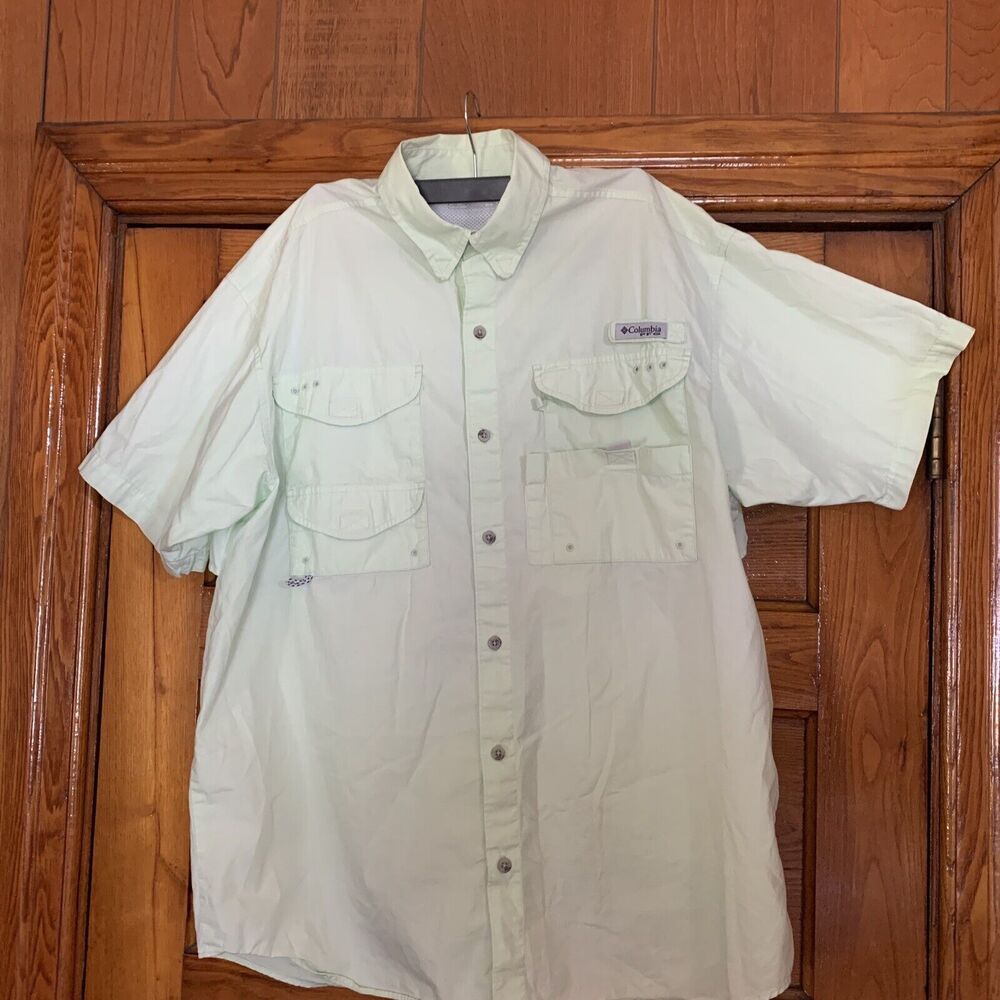 EUC Columbia Neon Green PFG Performance Fishing Gear Men’s Size M Short Sleeve